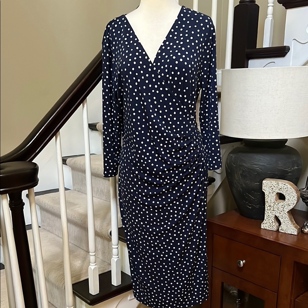 Charter Club Blue Sheath Dress V-Neck Long Sleeve
